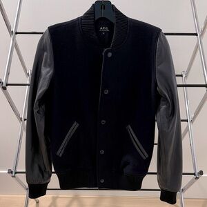 A.P.C. Navy Wool and Leather Varsity Jacket
